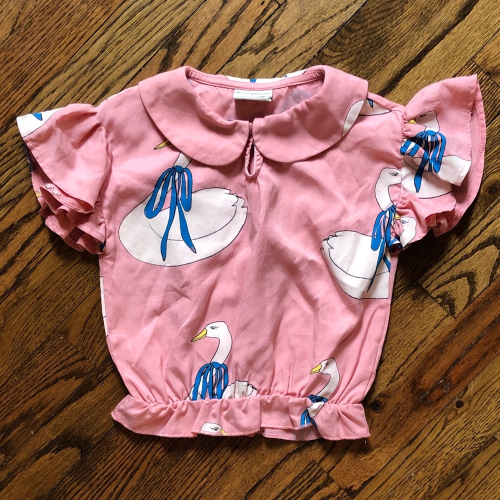 Pink Swan Print Ruffle Sleeve Top for Kids
